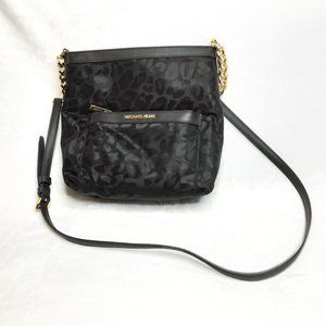 MICHAEL KORS Black Leopard Morgan Messenger Crossbody Bag NWT